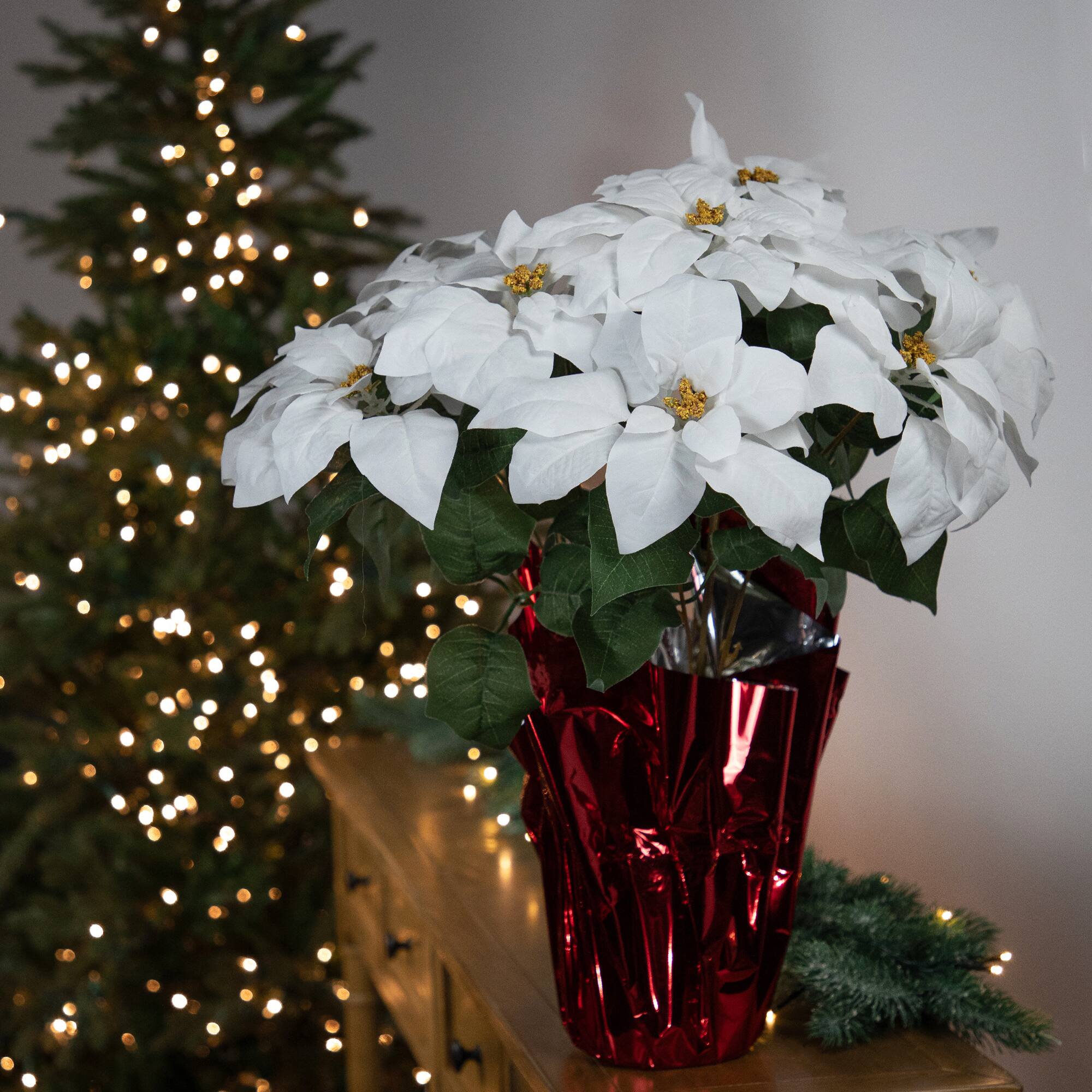 22" White Artificial Christmas Poinsettia Flowers with Wrapped Base